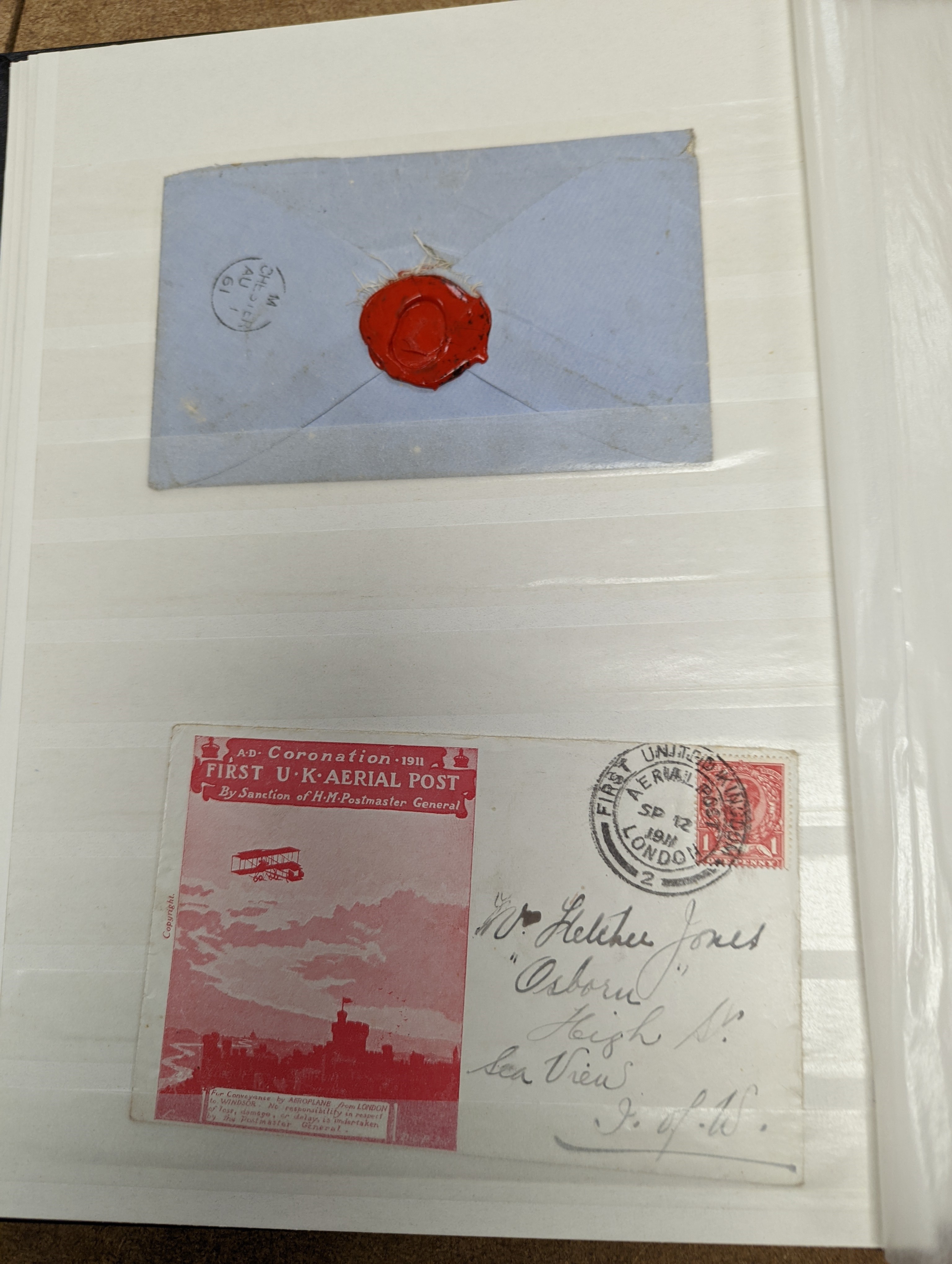 Great Britain stamps in stock book with 1840 1d black and 1841 2d blue unused. 1841 1d red brown mint block of 8, 1864-79 1d red plates in mint blocks including plate 79 block of 48, plate 170 block of 6 with marginal in
